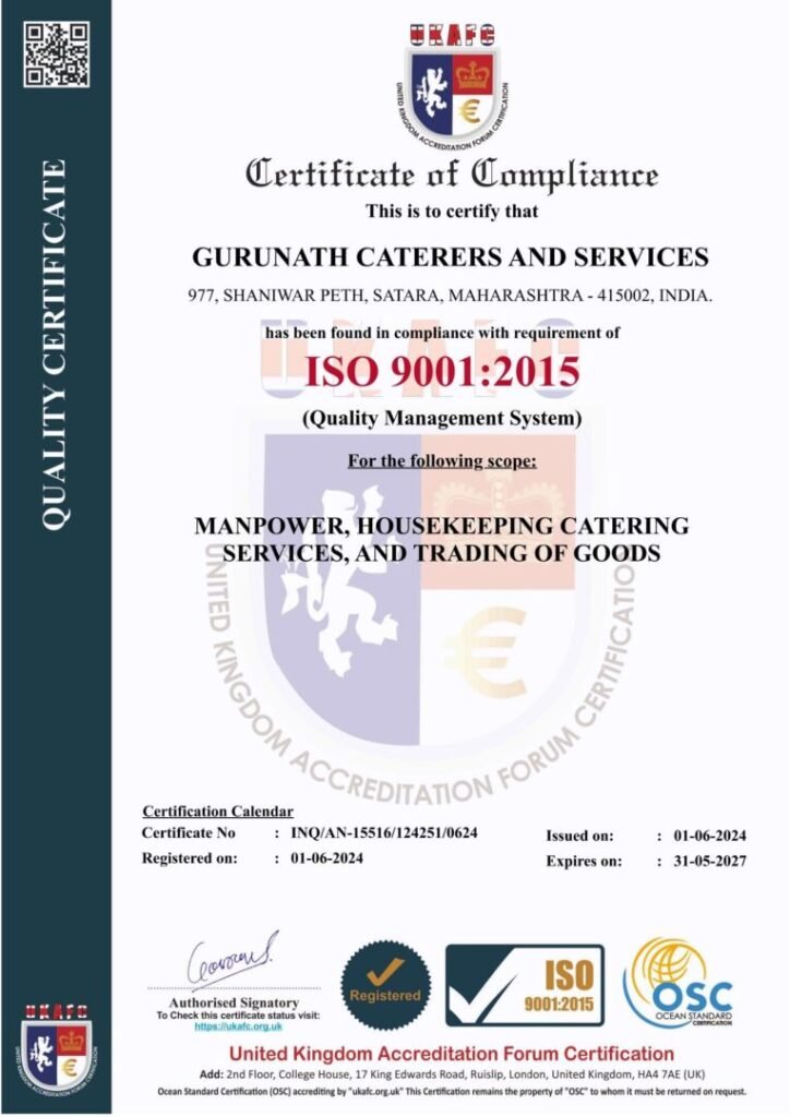 Gurunath Caterers And Services ISO Certificate